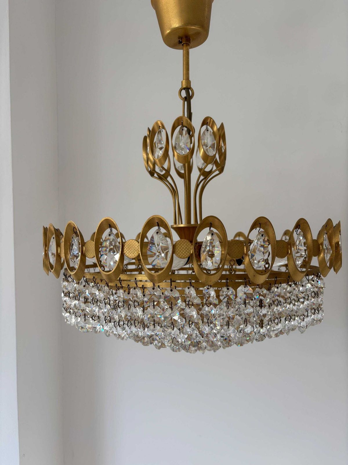German Vintage Joska Bodenmais Brass And Lead Crystal Chandelier, 1970's