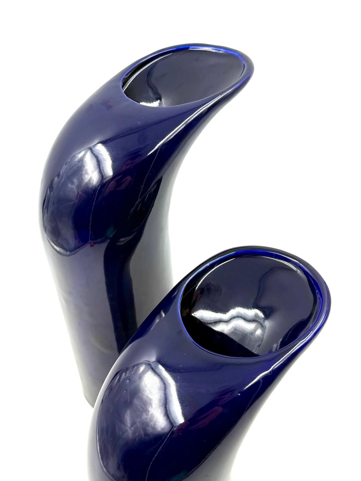 photo vintage Space Age Set Of 2 Blue Ceramic Vase, Italy Ca. 1970