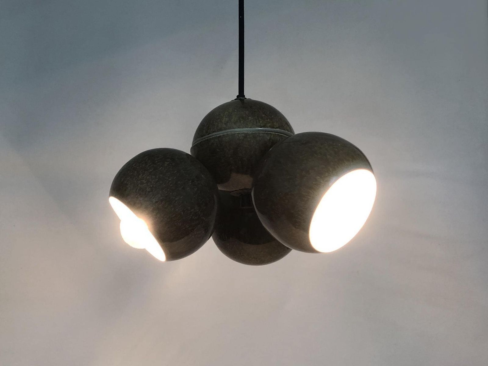 Chandelier With 3 Ball Lights In Glazed Sandstone. 50s 60s Stilnovo Italy photo furniture