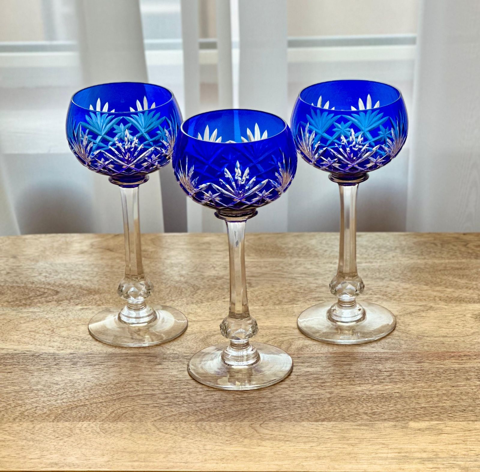 photo furniture St. Louis Massenet Cut Crystal Decanter And 6 Matching Glasses French Hand Cut Blue & Pink Crystal