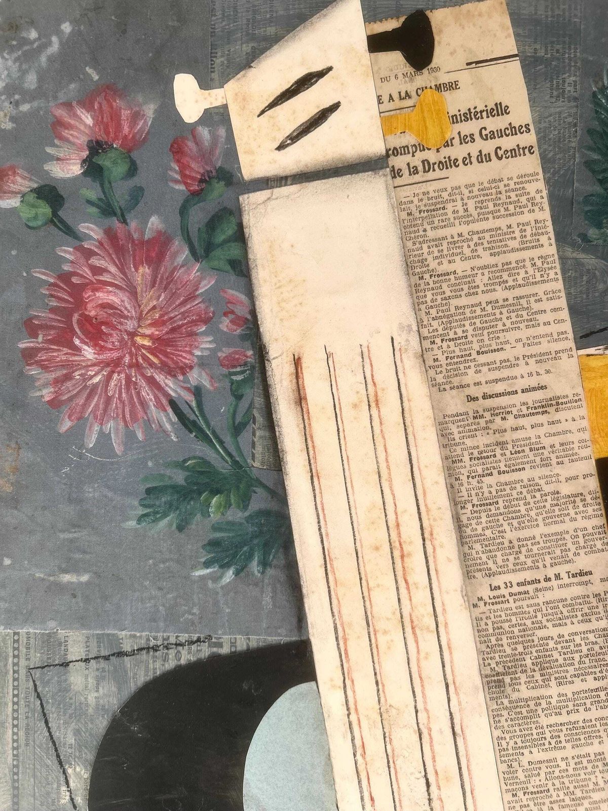 1930s French Cubism Collage And Painting On Canvas. Cubist Composition With Guitar. Modernism. Avant Garde. Modernist Music Instruments photo vinterior