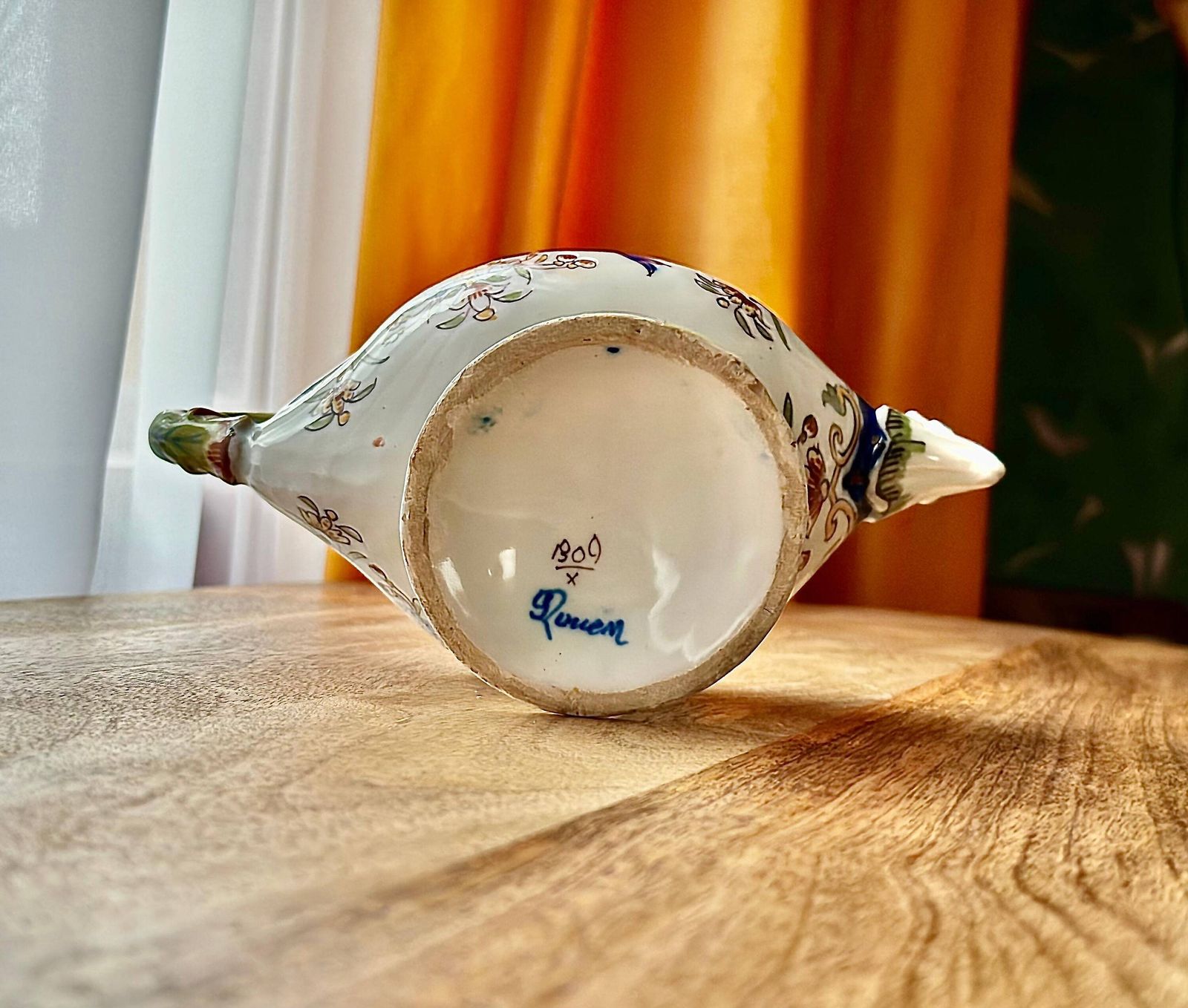 Early 20th Century French Faience Rouen Chamber Stick – Hand Painted Antique Candle Holder photo furniture