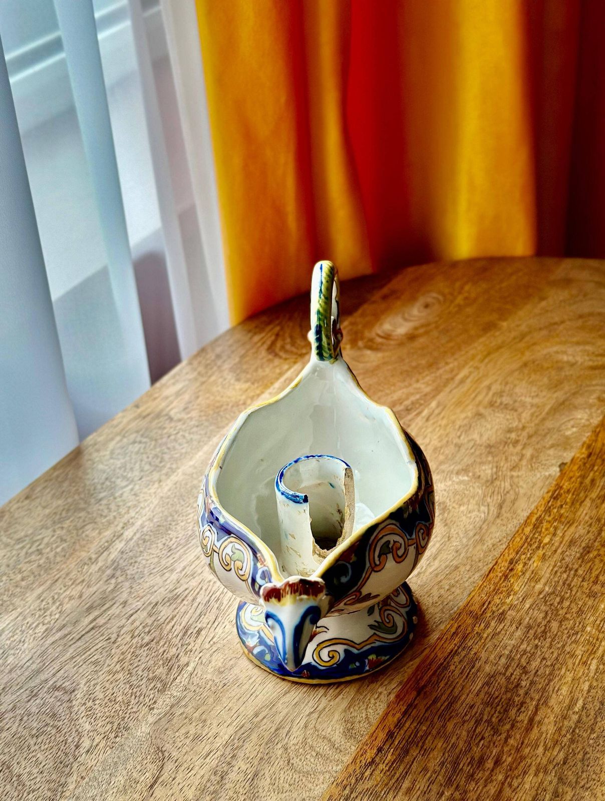 Early 20th Century French Faience Rouen Chamber Stick – Hand Painted Antique Candle Holder photo vinterior