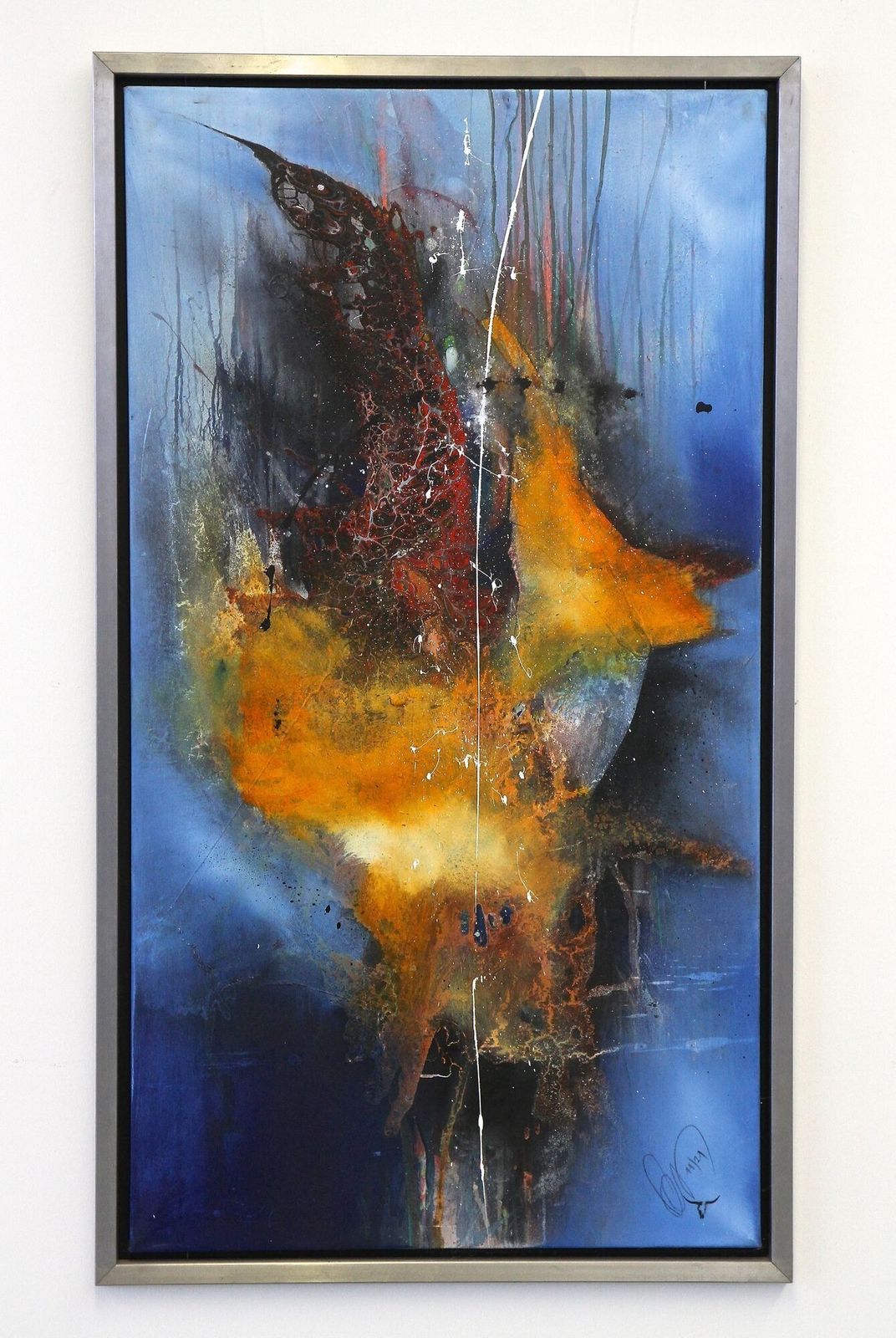 Abstract Painting "Sea War", Acrylic On Canvas By Ms, Steel Frame, At 2021