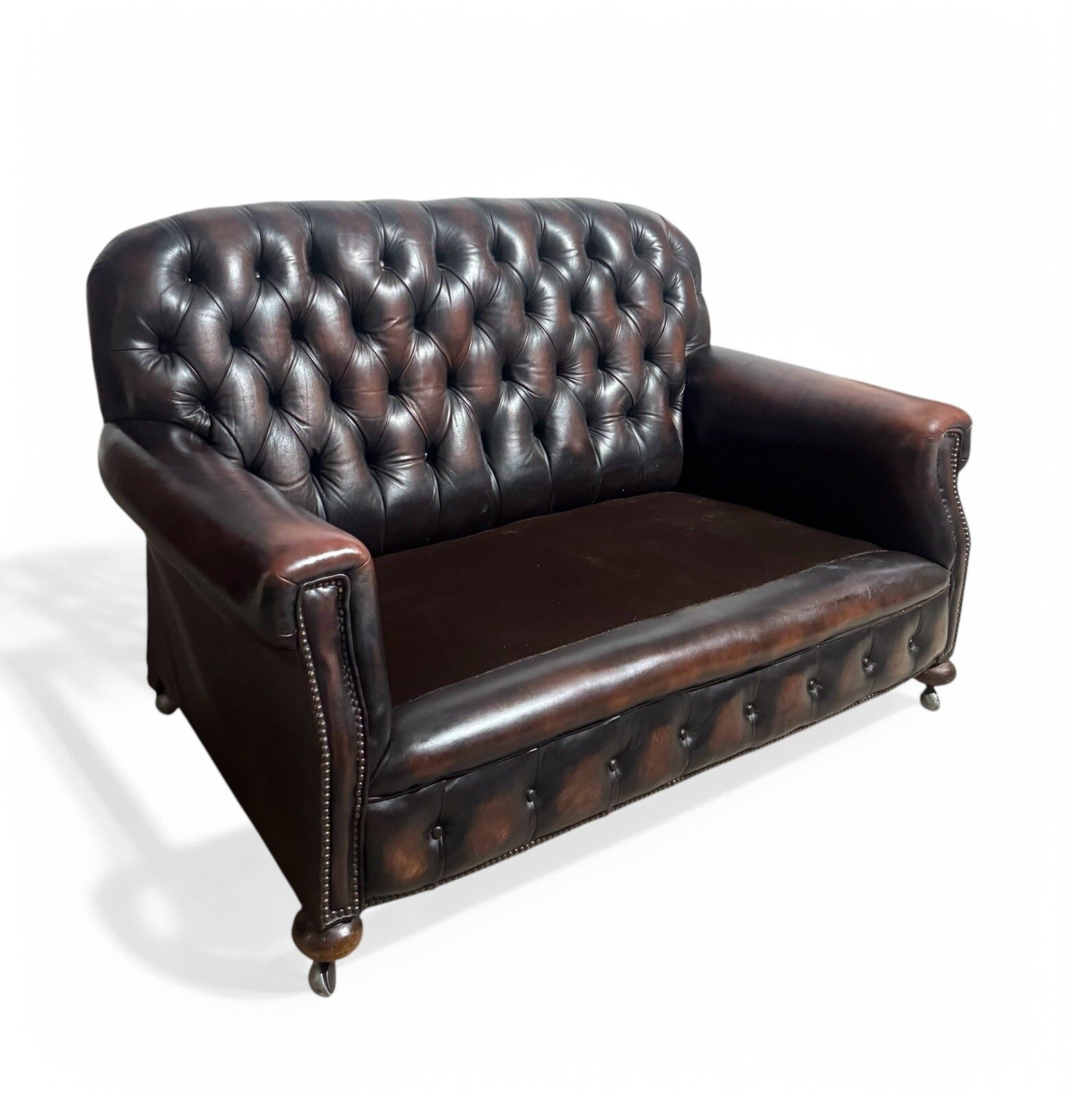 photo vinterior Antique Leather Chesterfield Sofa C1920 Country House  Brown Leather And Suade
