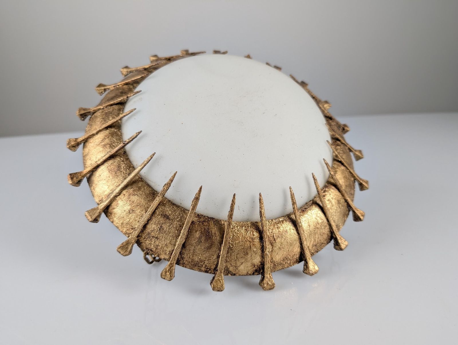 Sun Lamp Made Of Forged Nails With Gold Leaf And Opaline photo furniture