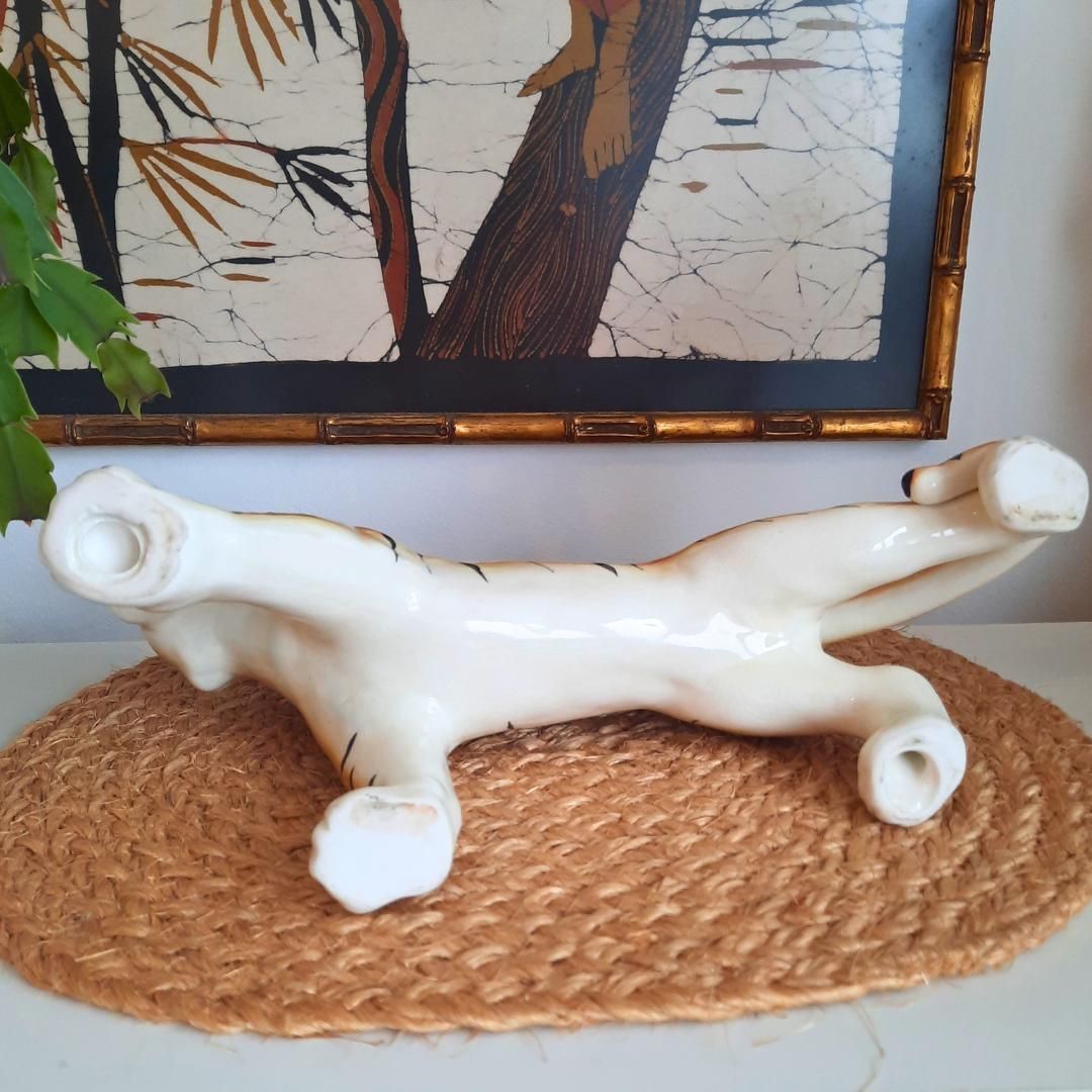 Large Mid Century Ceramic Tigress 13.2 Inches Long Very Good Condition , Mid Century Animal Decor photo buy