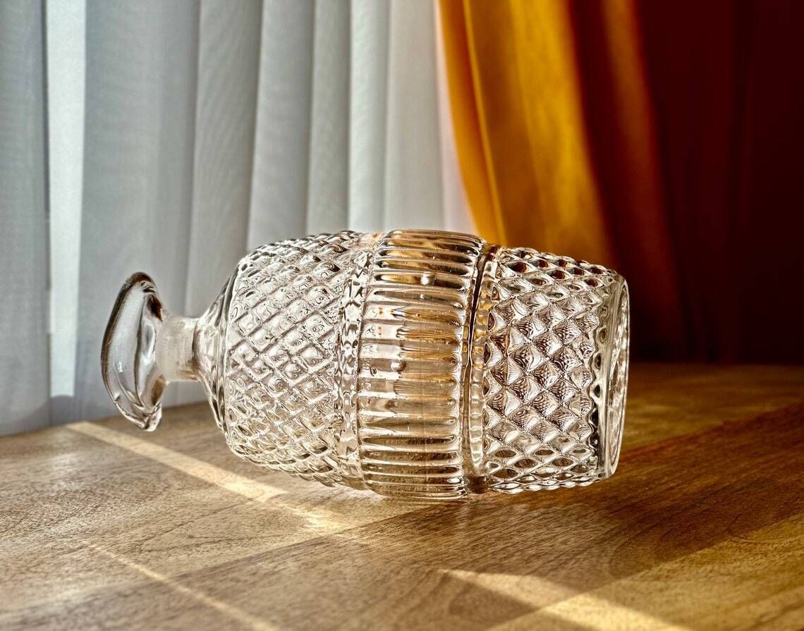 19th Century Irish Barrel Shaped Glass Decanter  Molded Diamond Design C. 1820 1830 photo buy