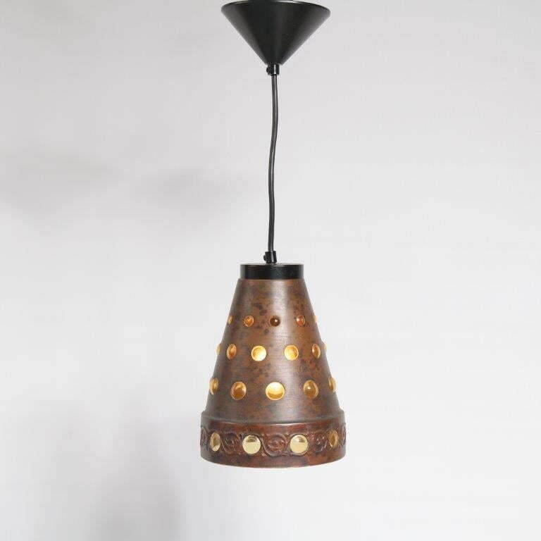1960s Glass With Copper Hanging Lamp