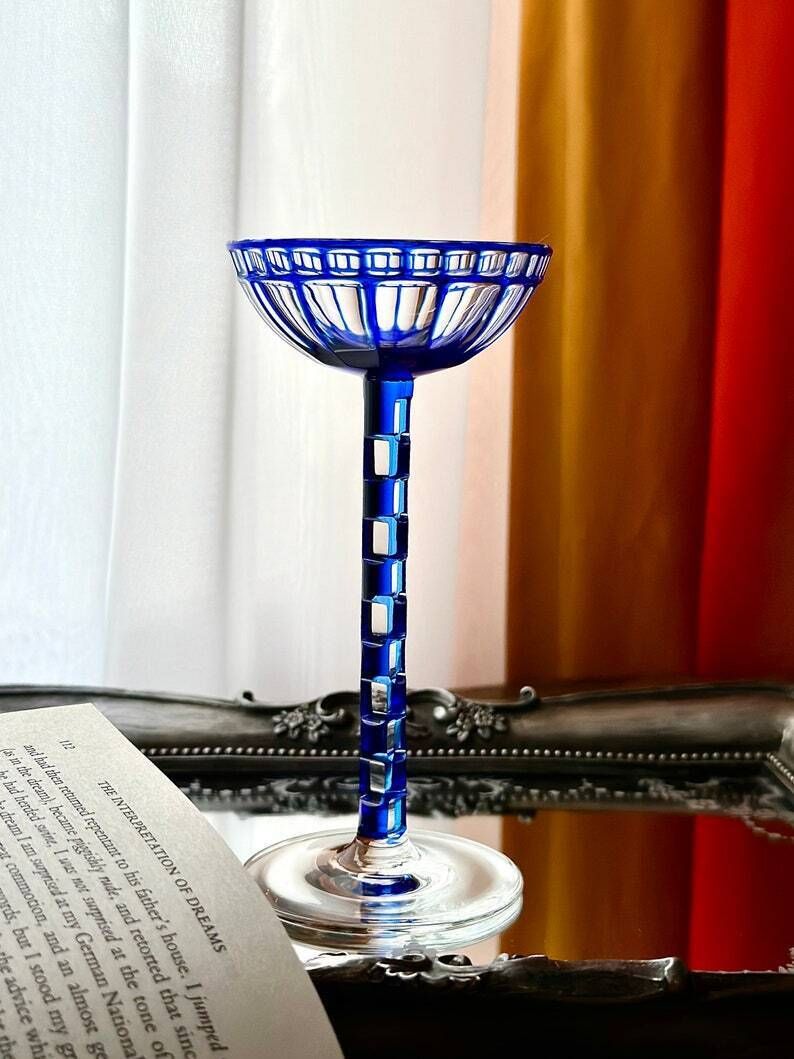 1908 Otto Prutscher Blue Sweet Wine Glass For Meyr’s Neffe, E. Bakalowits Söhne, Mod. I 195, Rare Design With Provenance photo furniture