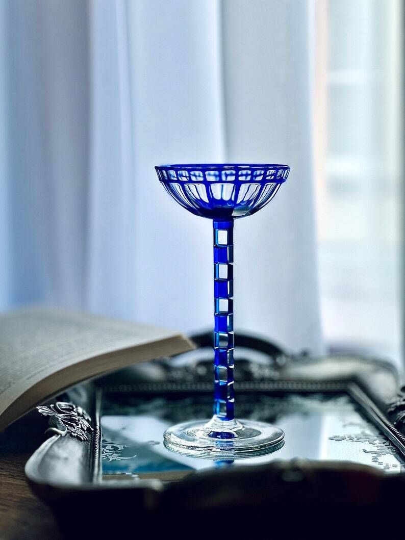 1908 Otto Prutscher Blue Sweet Wine Glass For Meyr’s Neffe, E. Bakalowits Söhne, Mod. I 195, Rare Design With Provenance
