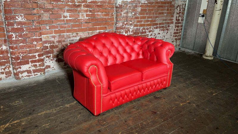 Striking Flame Red Leather 2 Seater Oxford Sofa photo furniture