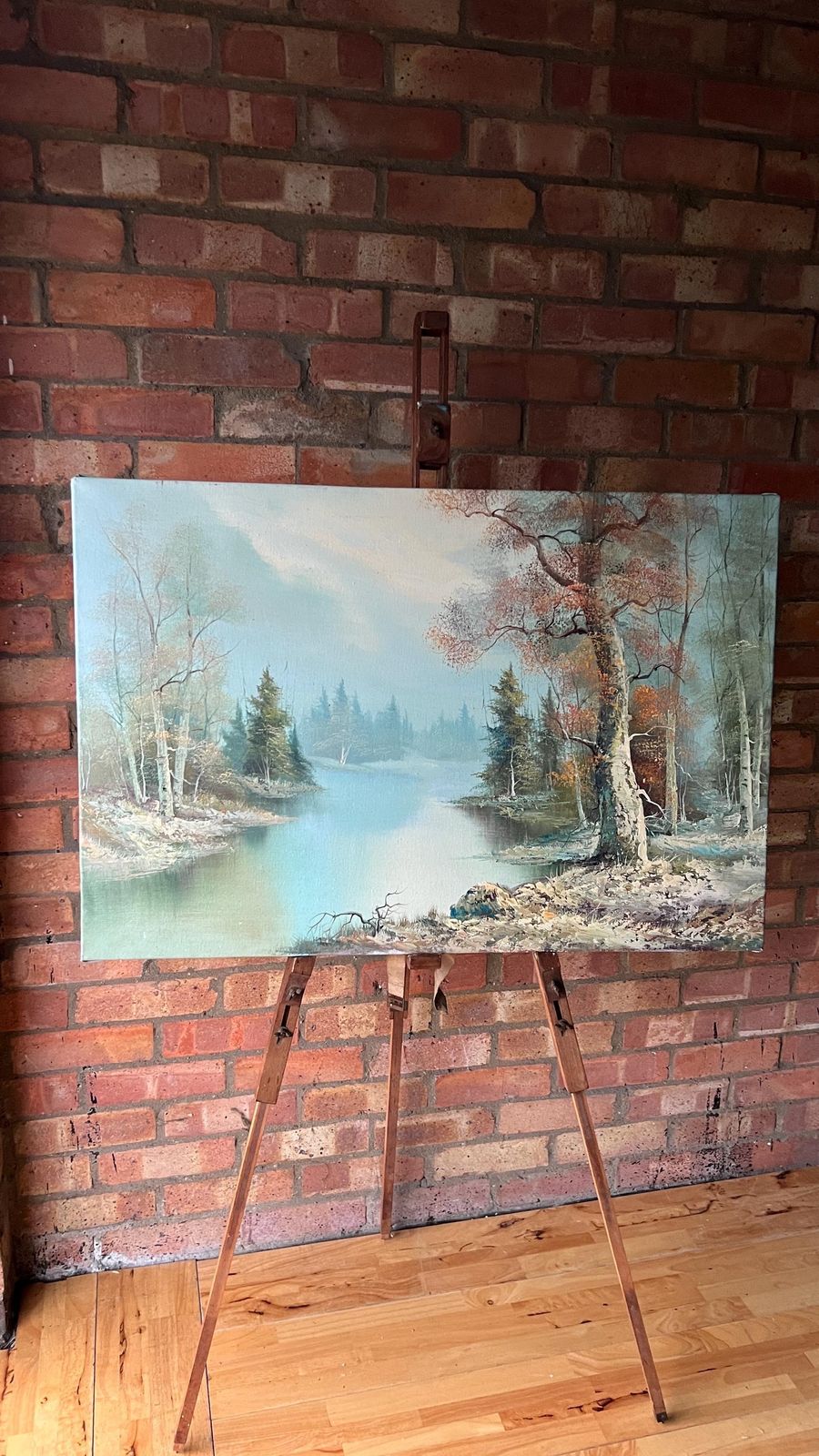 photo furniture Large Contemporary Oil Painting On Stretched Canvas – Tranquil Lake Landscape