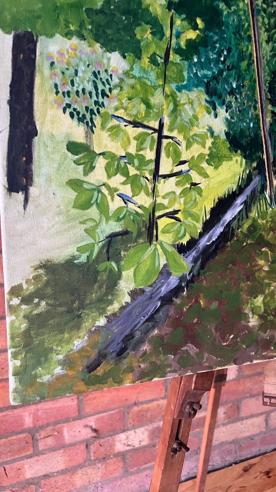 Late 20th Century Oil Painting On Stretched Canvas – Lush Garden Landscape photo for sale