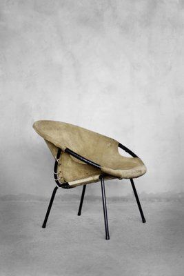 Mid Century Modern German Earthy Green Suede Circle Balloon Chair By Lusch Erzeugnis For Lusch & Co., 1960s