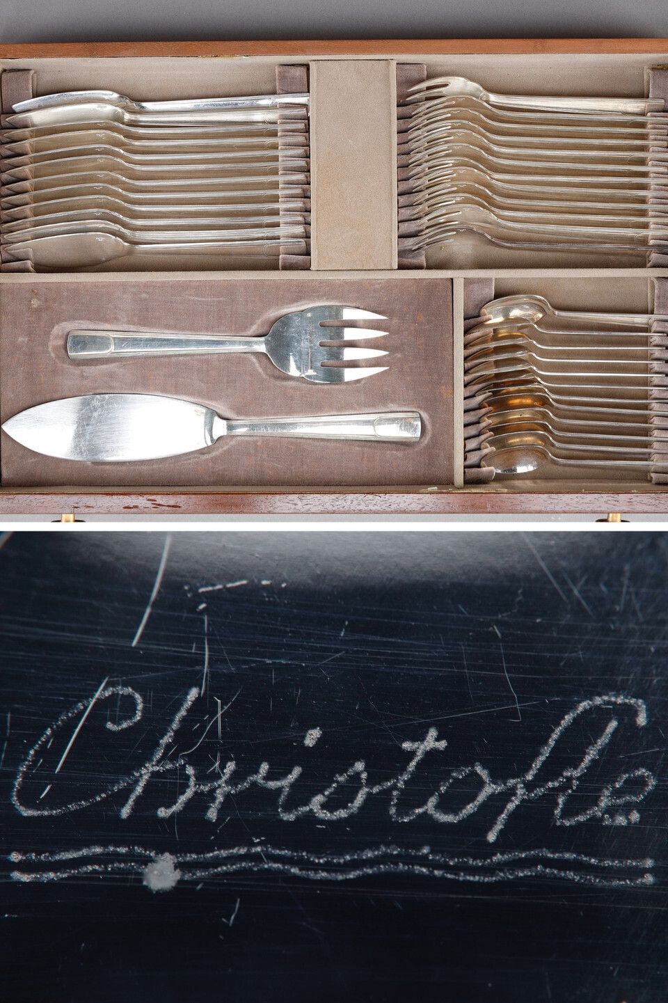 Flatware Christofle Silver Plated Metal Cutlery Set Gabon Model photo furniture