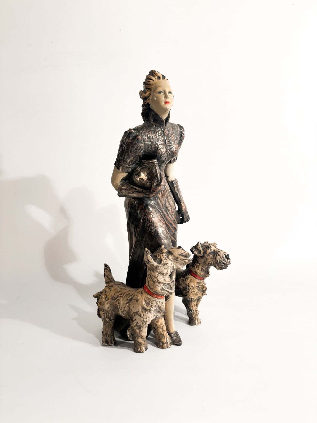 Ceramic Sculpture Of Lady With Fox Terrier By Ceramiche Mollica 1940s photo furniture