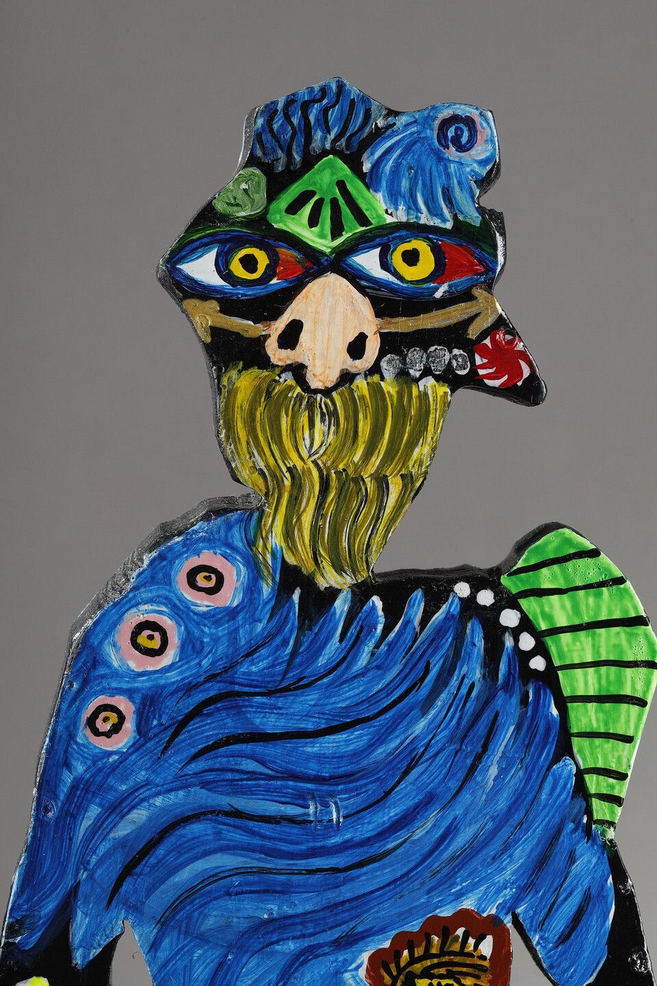 Painted Wood Sculpture, "Djinn" By Mohammad Ariyaei photo for sale