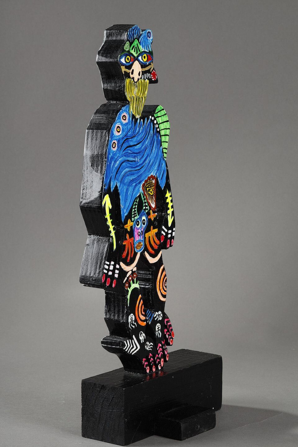 Painted Wood Sculpture, "Djinn" By Mohammad Ariyaei photo vintage