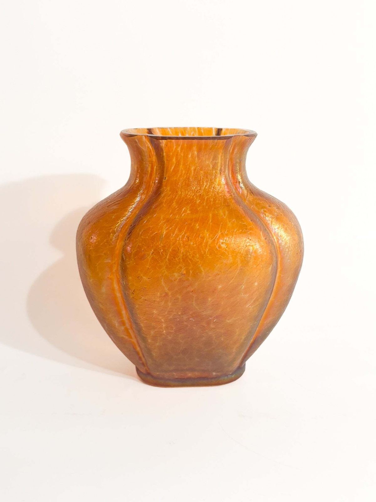 Loetz Glass Vase Pink And Orange Iridescent 1950s