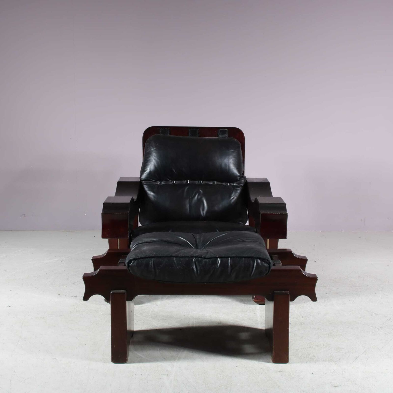 Italian Lounge Chair With Foot Stool By Luciano Frigerio, 1970 photo for sale