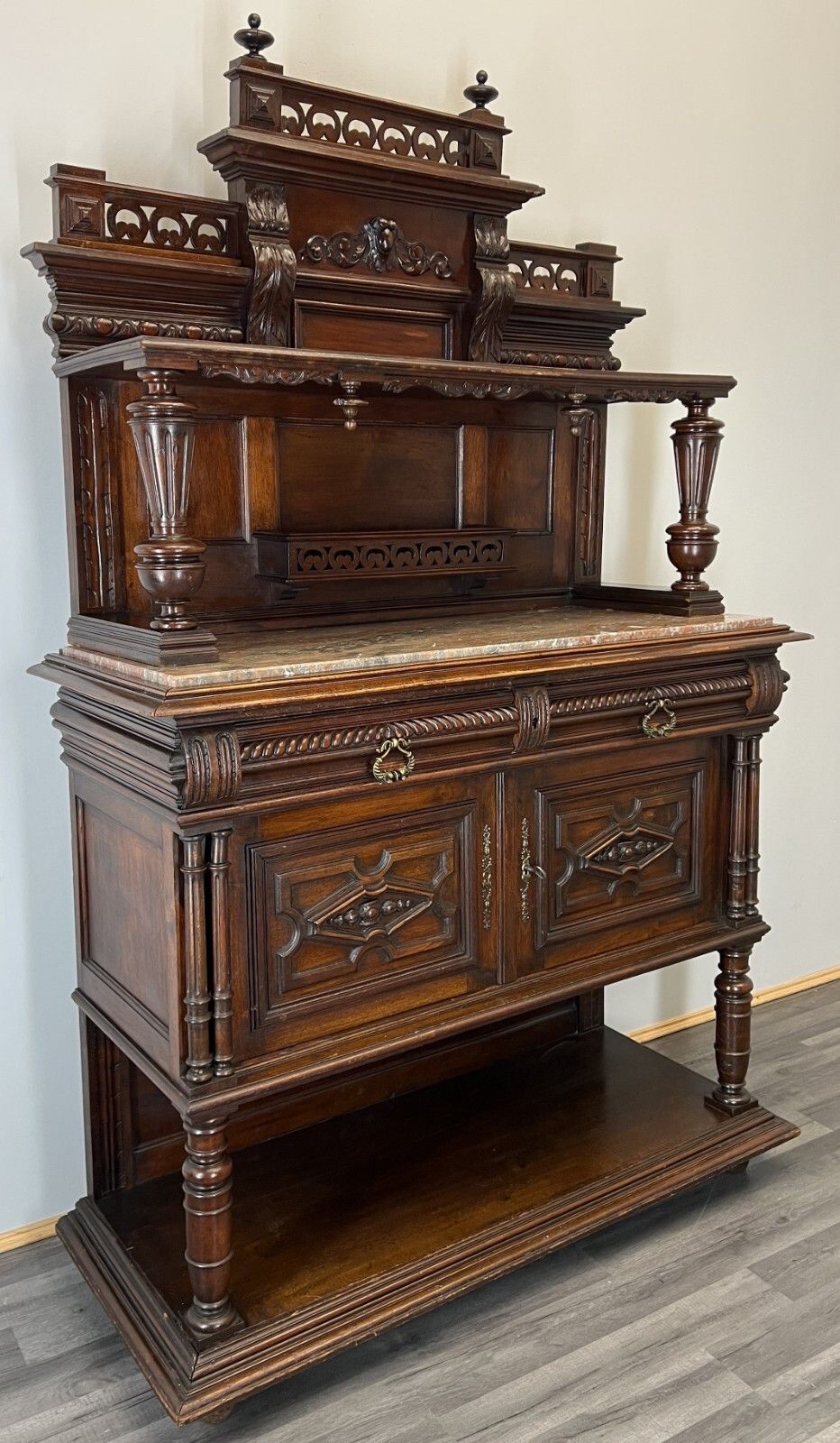 Sideboard Antique French Walnut Marble Cabinet Cupboard Display Lot 3576 photo furniture