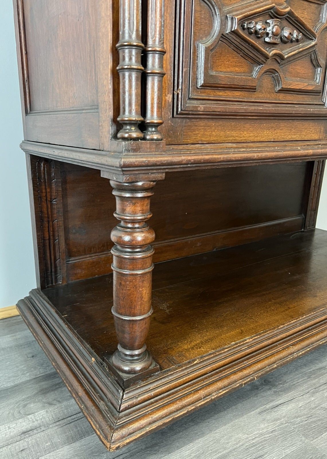 699.0 Sideboard Antique French Walnut Marble Cabinet Cupboard Display Lot 3576 photo