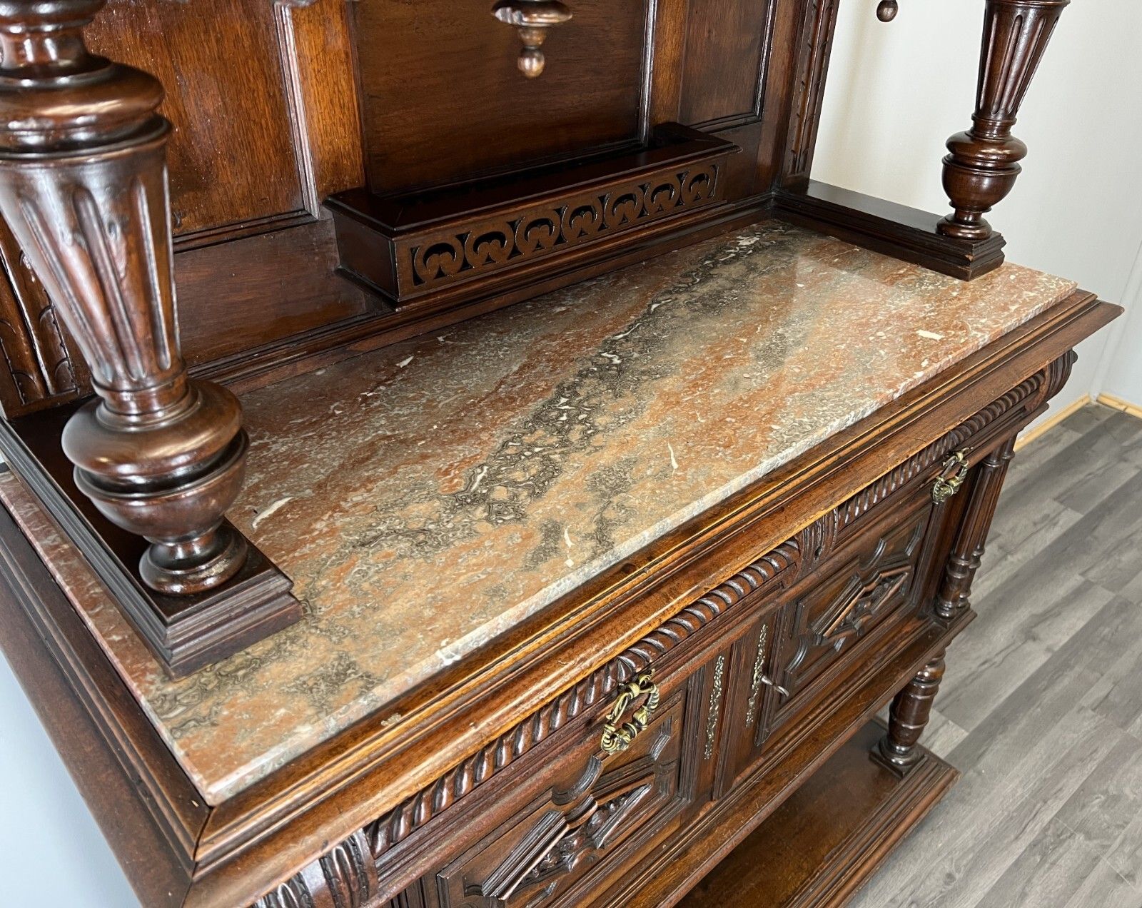 photo vinterior Sideboard Antique French Walnut Marble Cabinet Cupboard Display Lot 3576