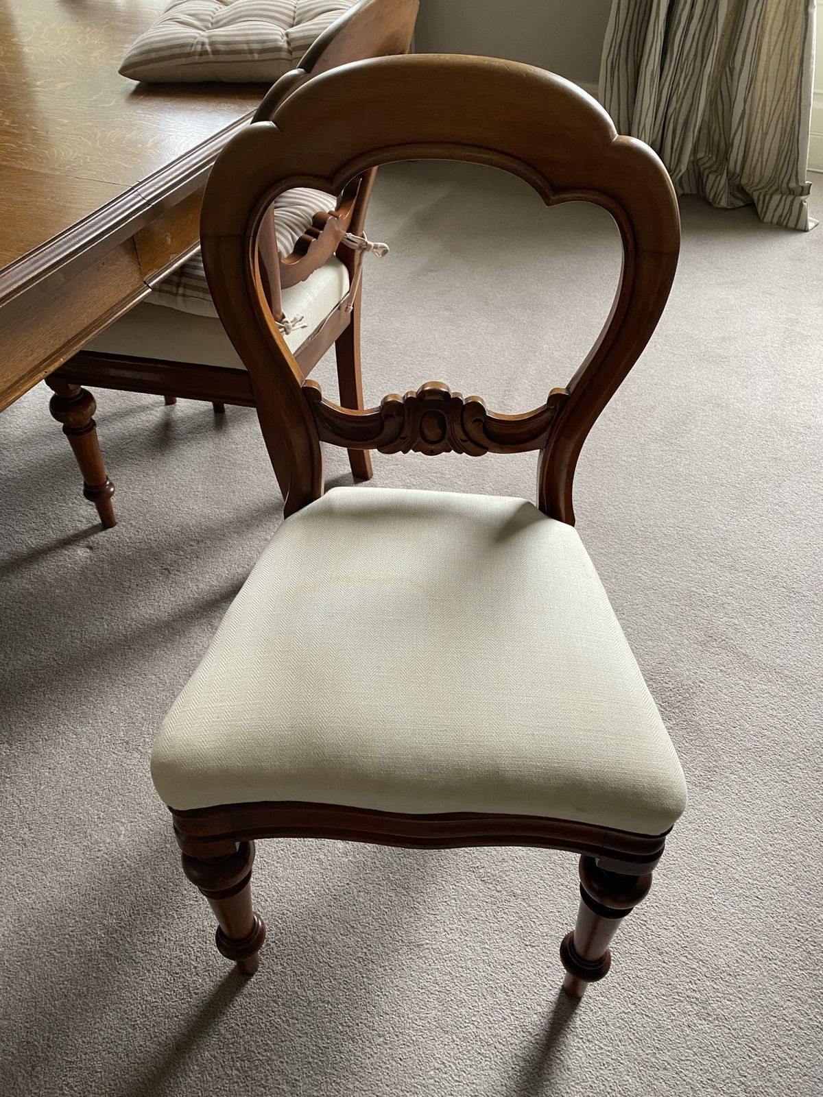 Balloon Back Chairs Set Of 6. Recovered Bases In Cream Fabric photo for sale