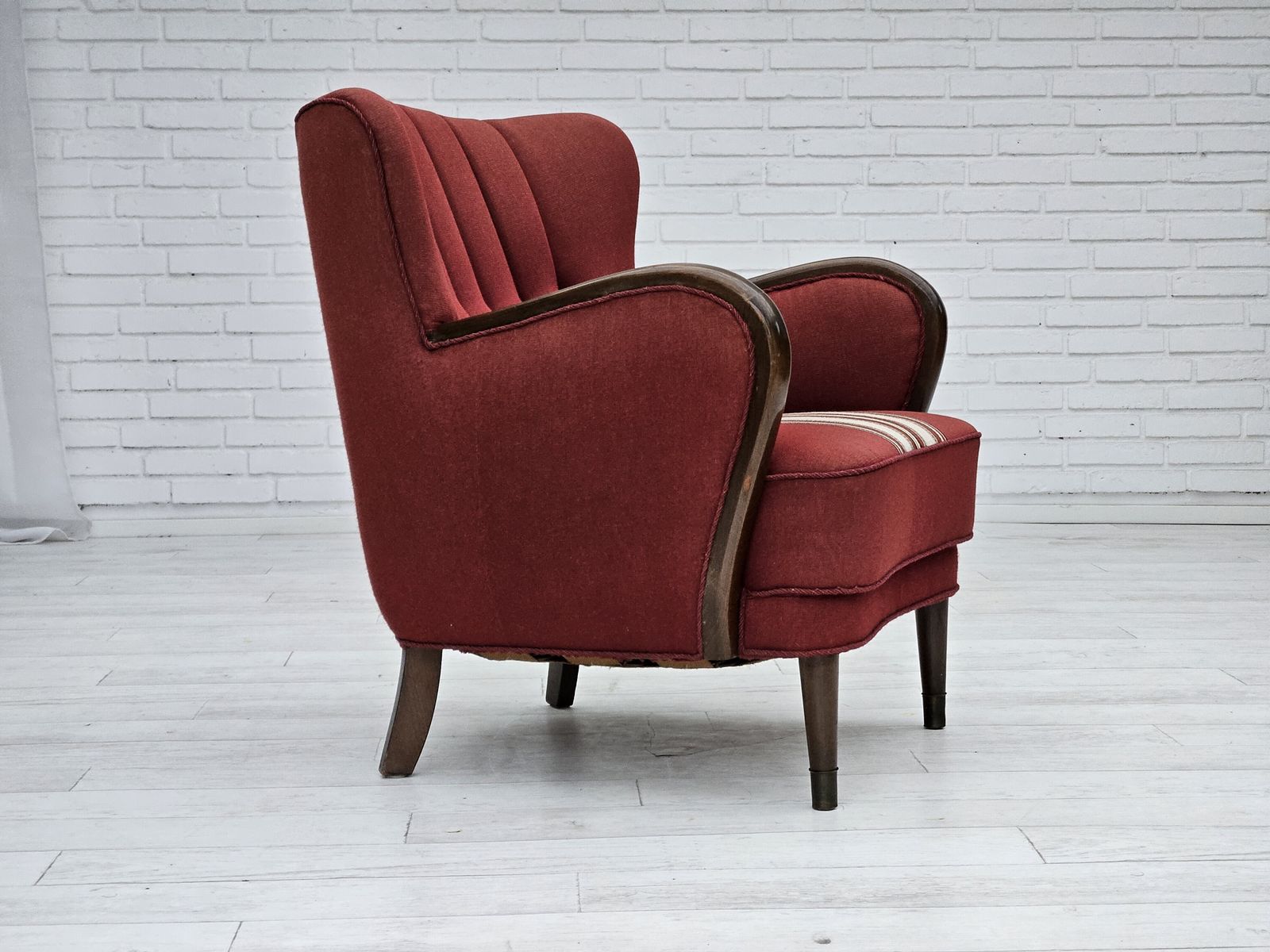 1960s, Danish Armchair By Alfred Christensen, Red Furniture Wool Fabric, Original Condition. photo 1190.0