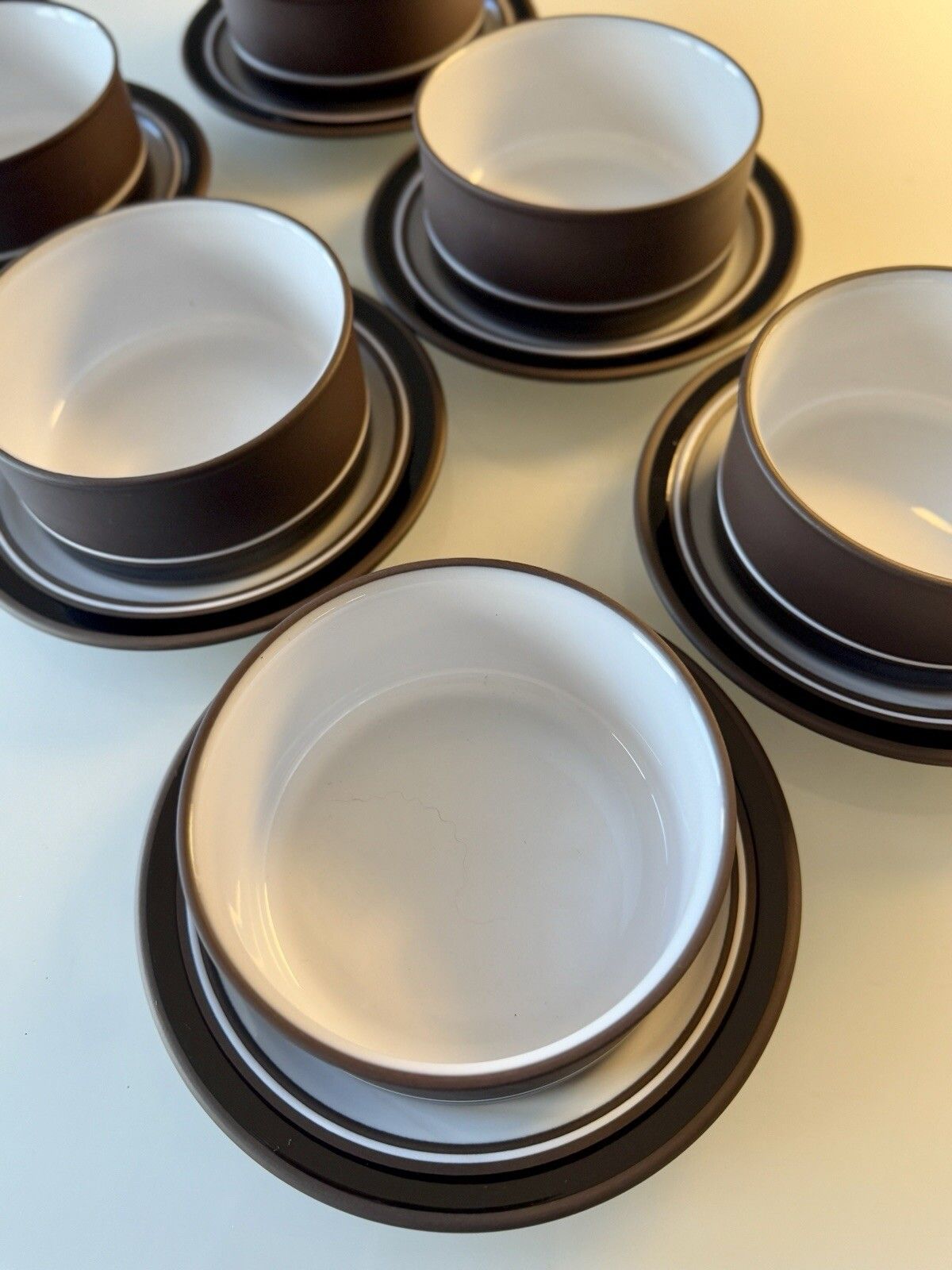 Set Of 6 Hornsea Contrast Straight Sided Soup Bowls And Saucers photo Home Decor