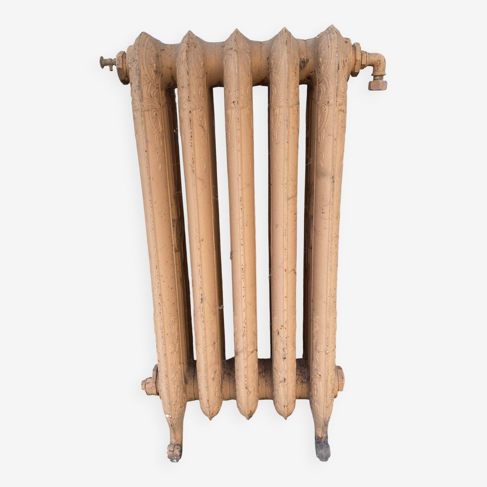 Antique Radiator On Feet With Five Flowered Blades In Cast Iron 20th Century