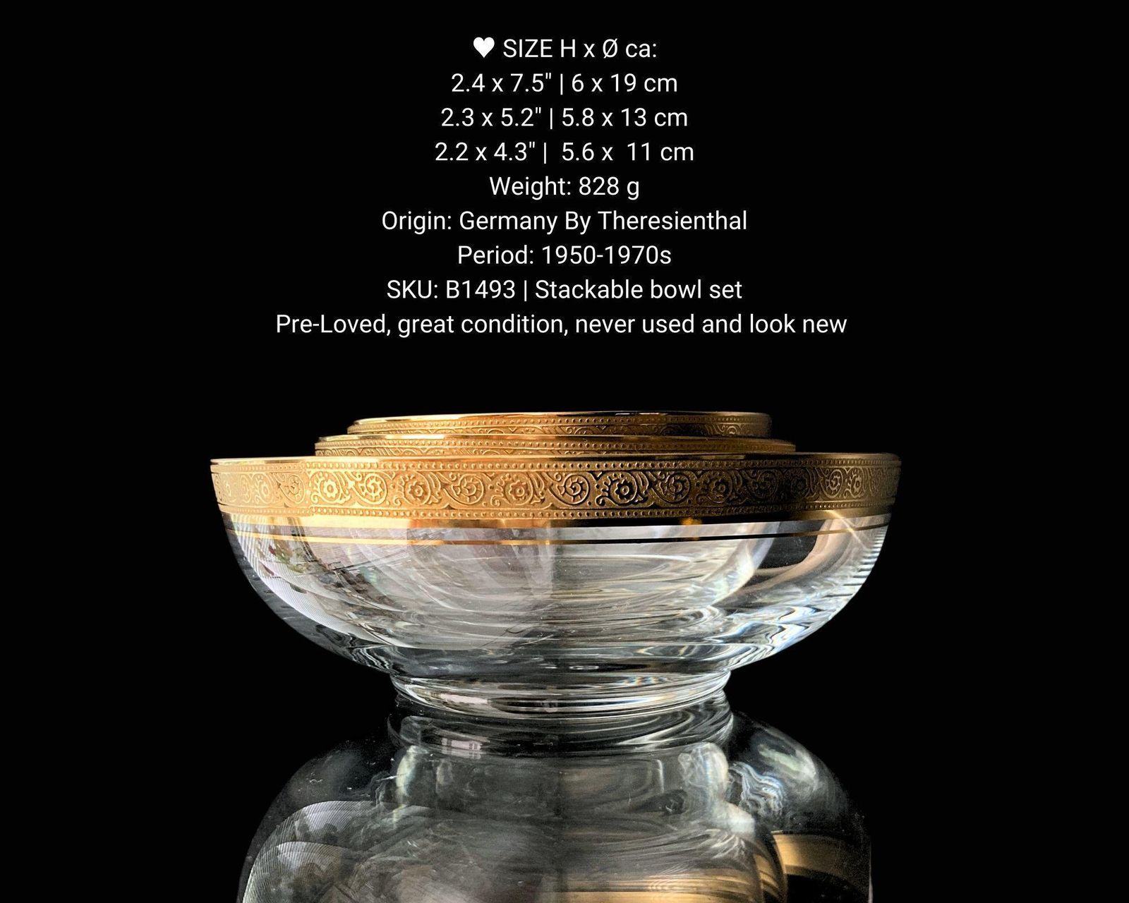 Theresienthal Kristallen Schalenset | 3 Delig | Stapelbaar Met Gouden Rand photo Woonaccessoires