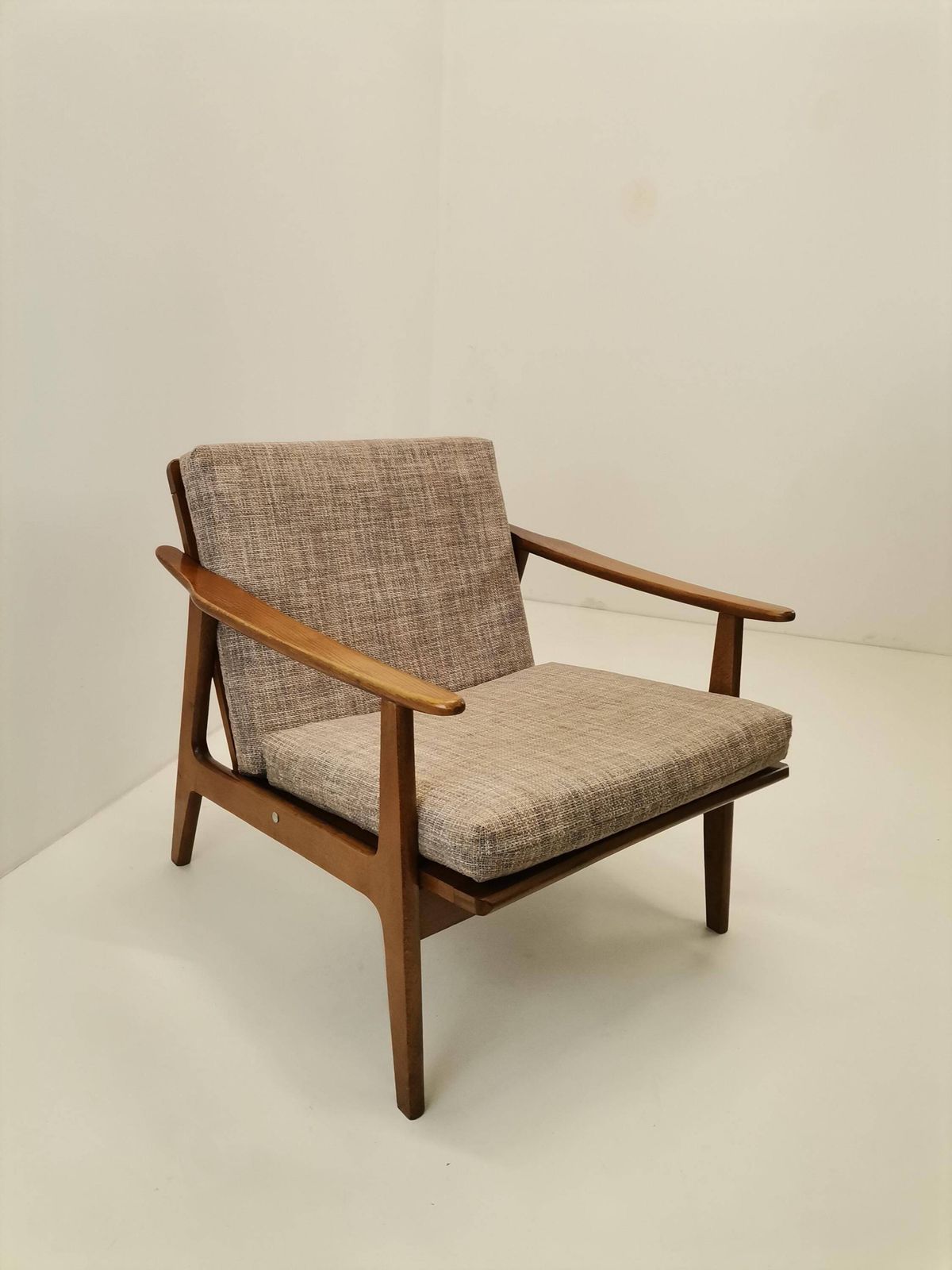 Mid Century Beige Armchair / 1960s Yugoslavia / Vintage Cushioned Lounge Chair / Scandinavian Style Armchair