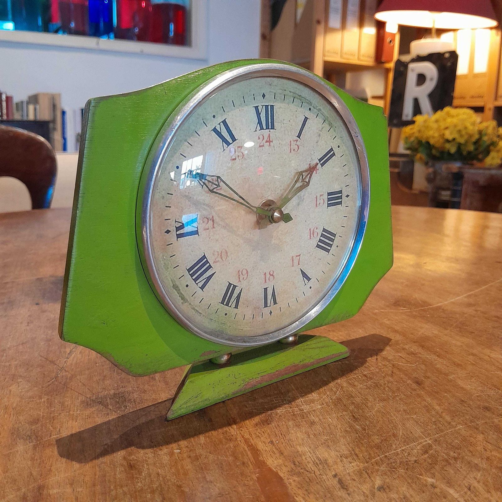 English Retro Clock By Metamec In Green, Mantel Clock, Home Decor, Retro Art photo for sale