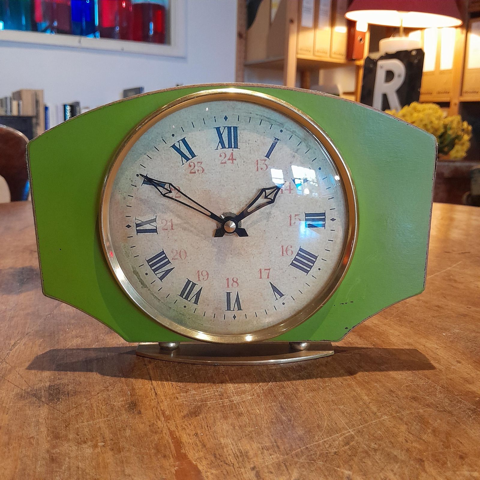 English Retro Clock By Metamec In Green, Mantel Clock, Home Decor, Retro Art