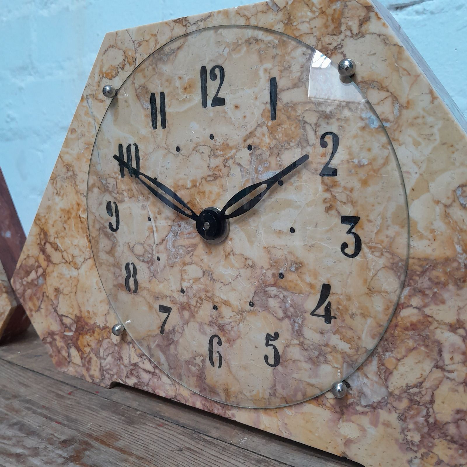 1930's Art Deco Marble Clock Set photo for sale
