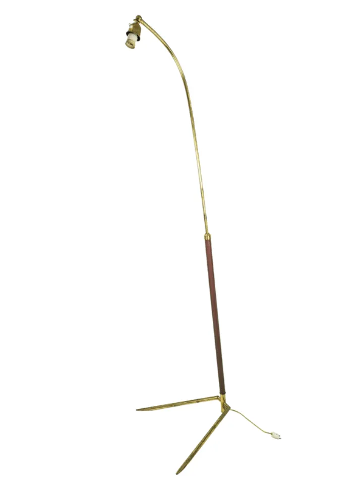 Italian Burgundy Metal & Brass 1940s Floor Lamp