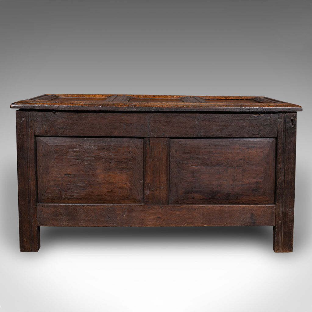 Antique Carved Coffer, English, Oak, Linen Chest, Window Seat, William III, 1700 photo 3450.0