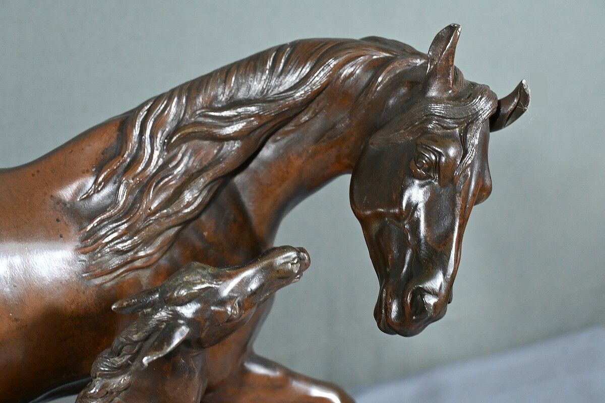 Horse And Its Foal In Spelter, Signed E.Loiseau – Early 20th Century photo vinterior
