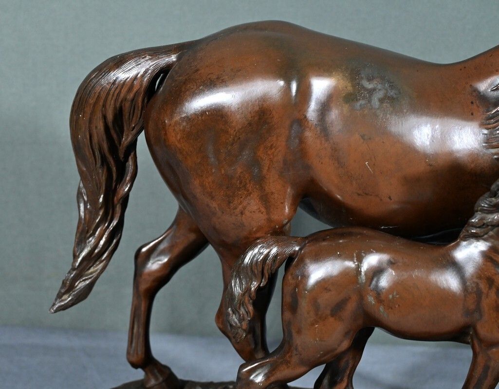 photo for sale Horse And Its Foal In Spelter, Signed E.Loiseau – Early 20th Century