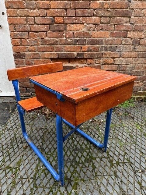 1950's Infants Childs School Classroom Desk With Seat