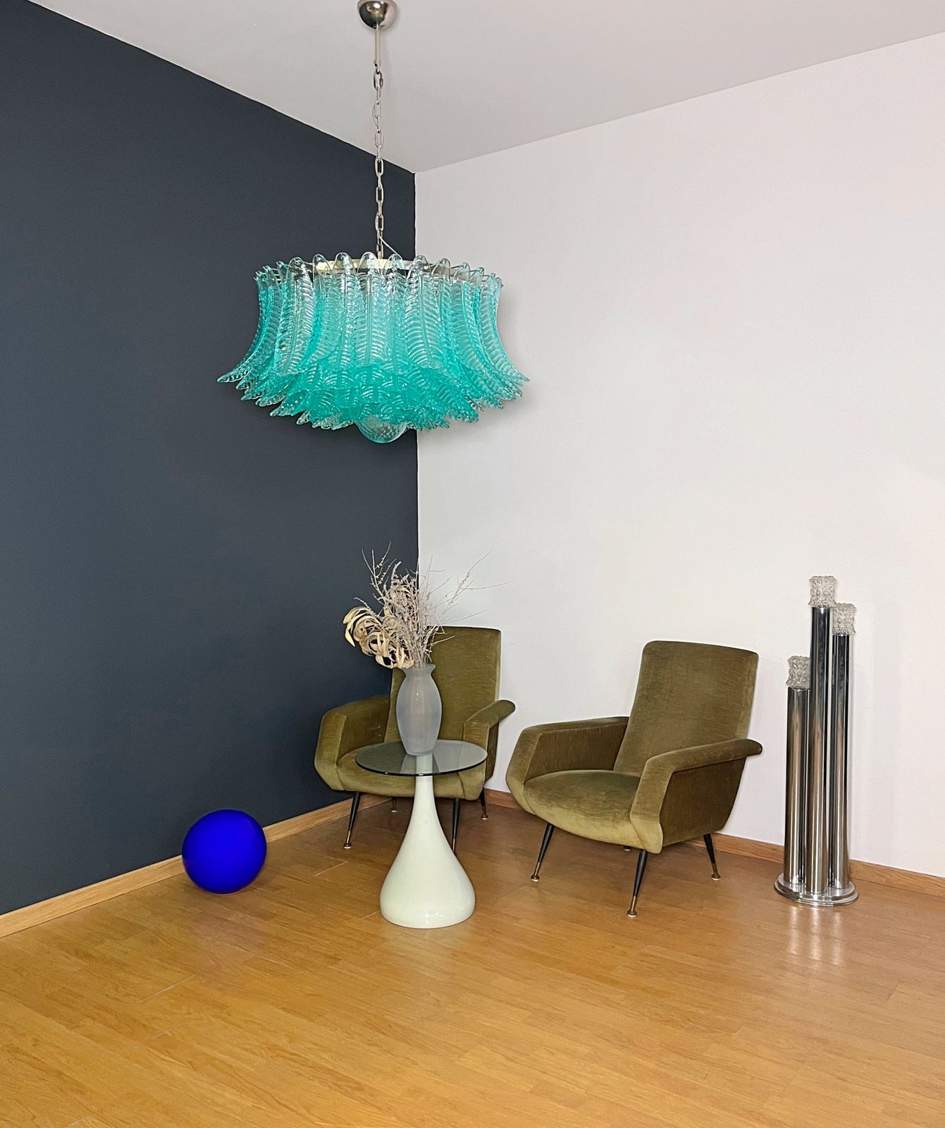 Large Murano Glass Chandelier  100 Turquoise Felci Glasses photo for sale