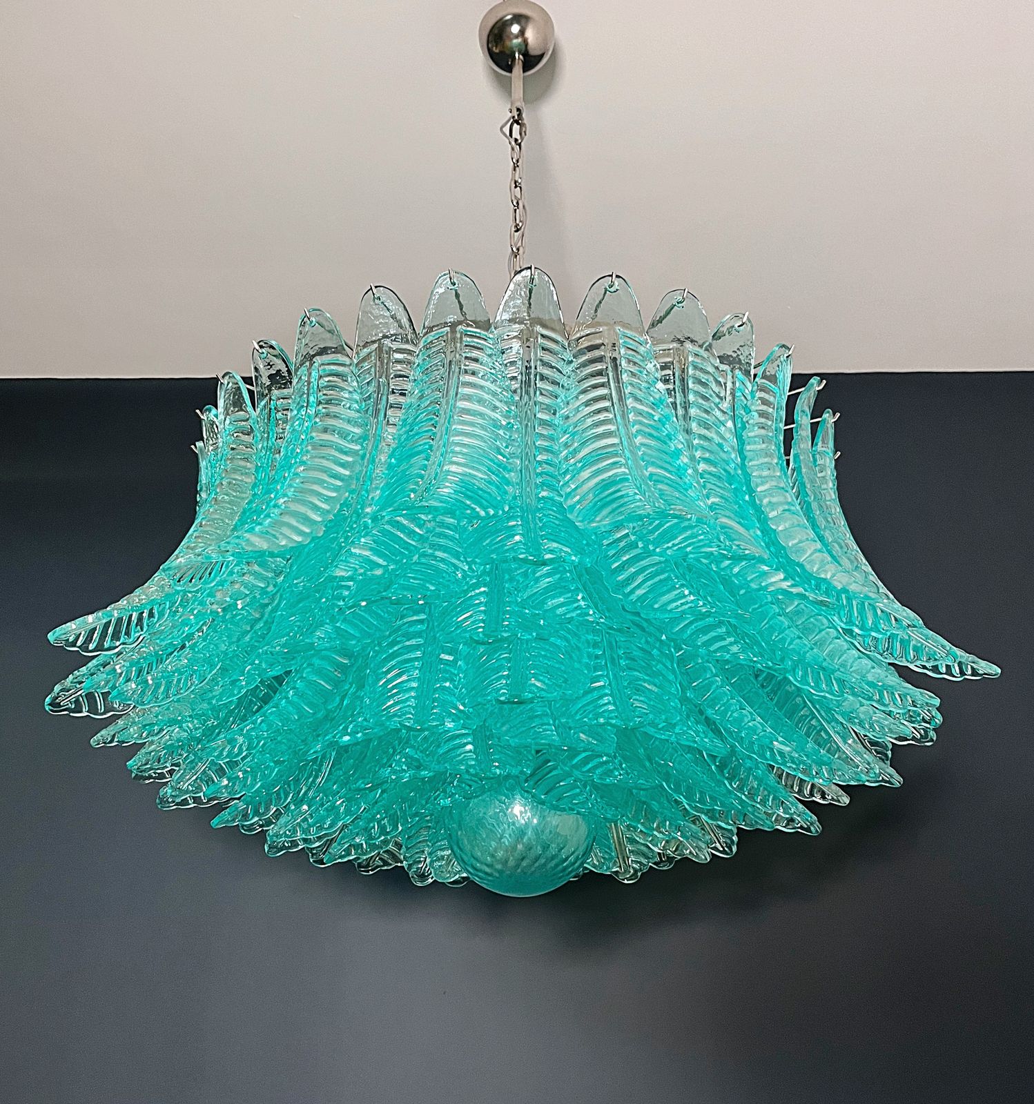 Large Murano Glass Chandelier  100 Turquoise Felci Glasses photo vinterior