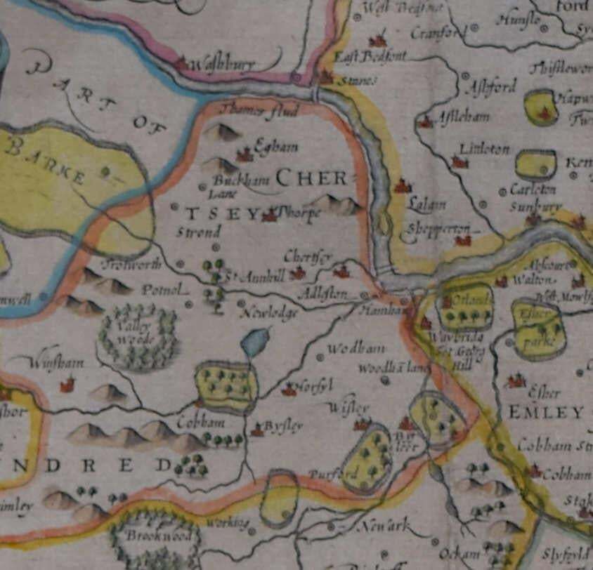 Map Of The County Of Surrey, Described And Divided Into Hundreds, Engraving By John Speede photo Art