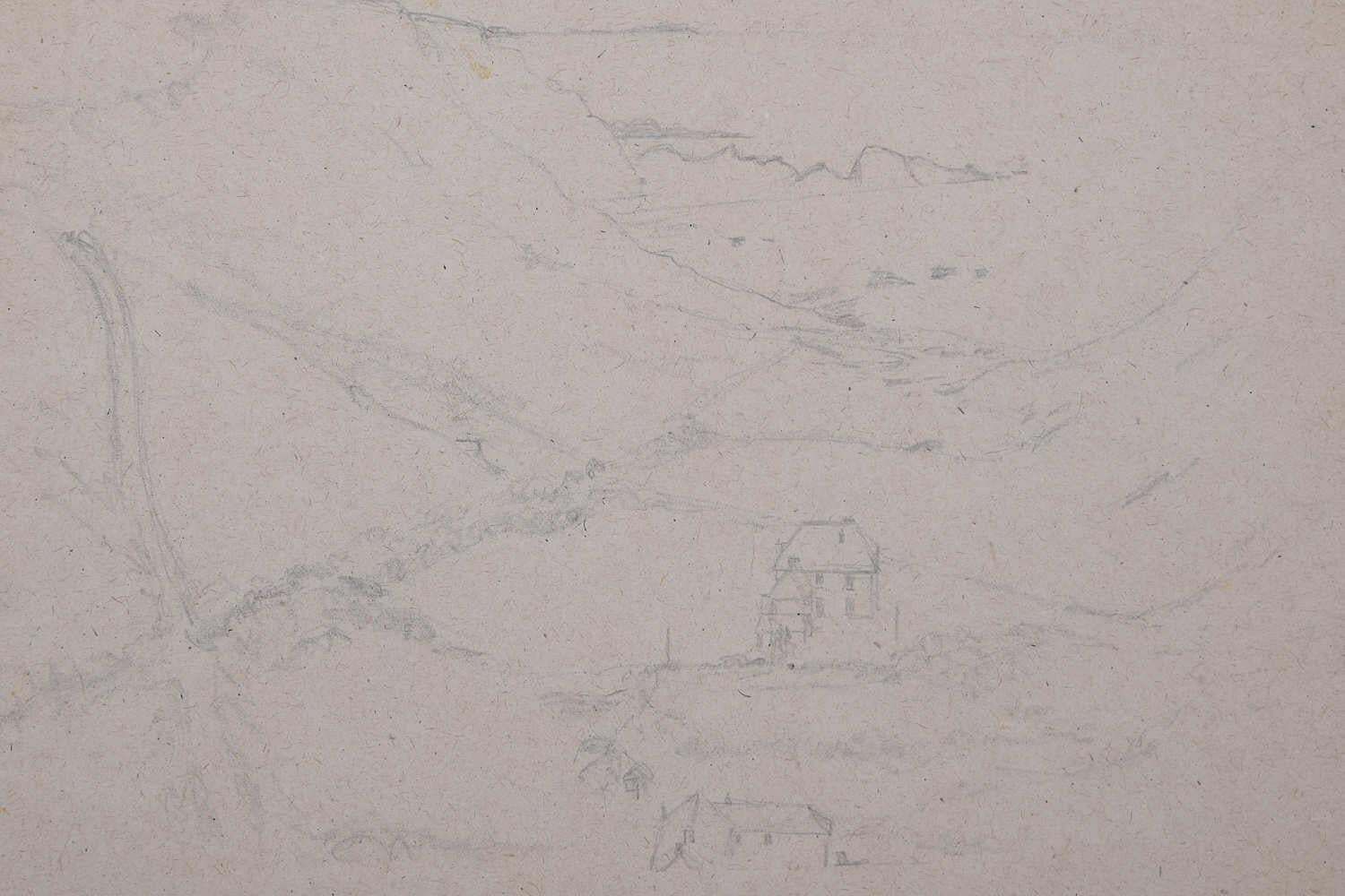 Lake District View Of A U Shaped Valley, Pencil Sketch By George Bissill
