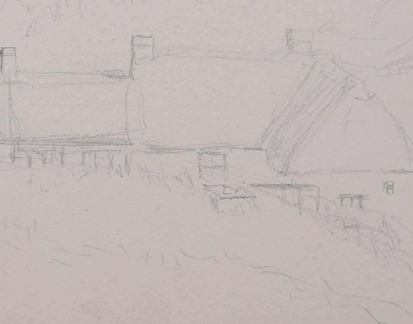 Watching Over The Farmhouse In Stow On The Wold, Pencil Sketch By George Bissill photo for sale