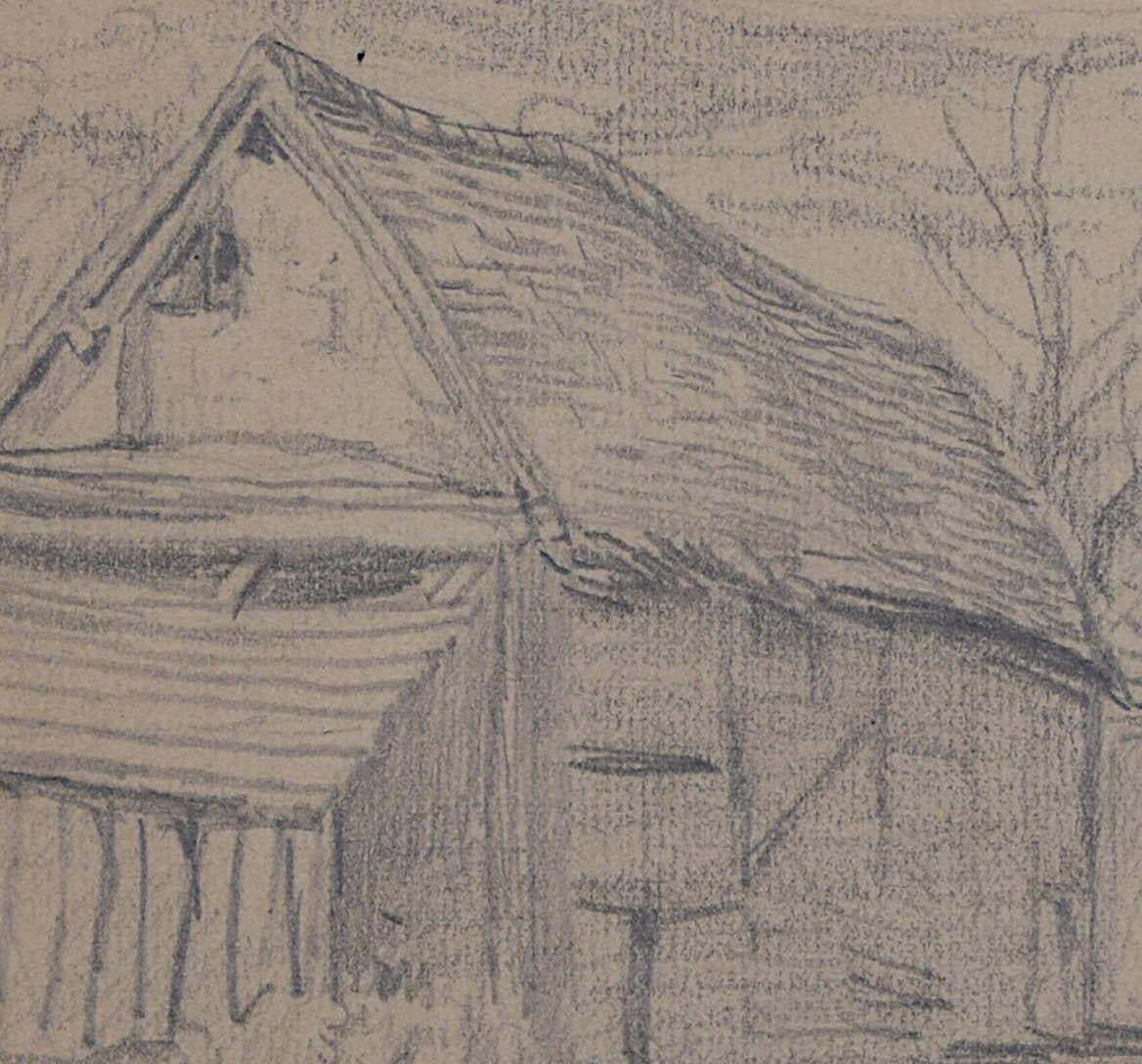 Farmhouse View, Pencil Sketch By George Bissill photo for sale