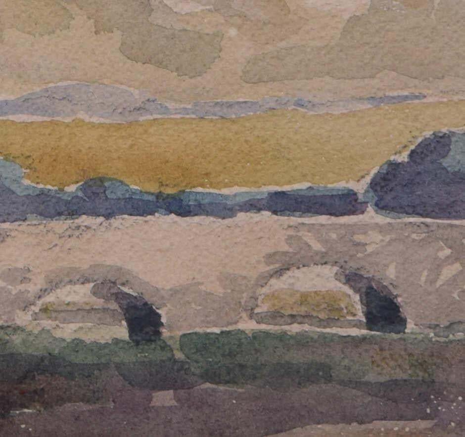 View Over The Bridge, Watercolour By George Bissill photo for sale