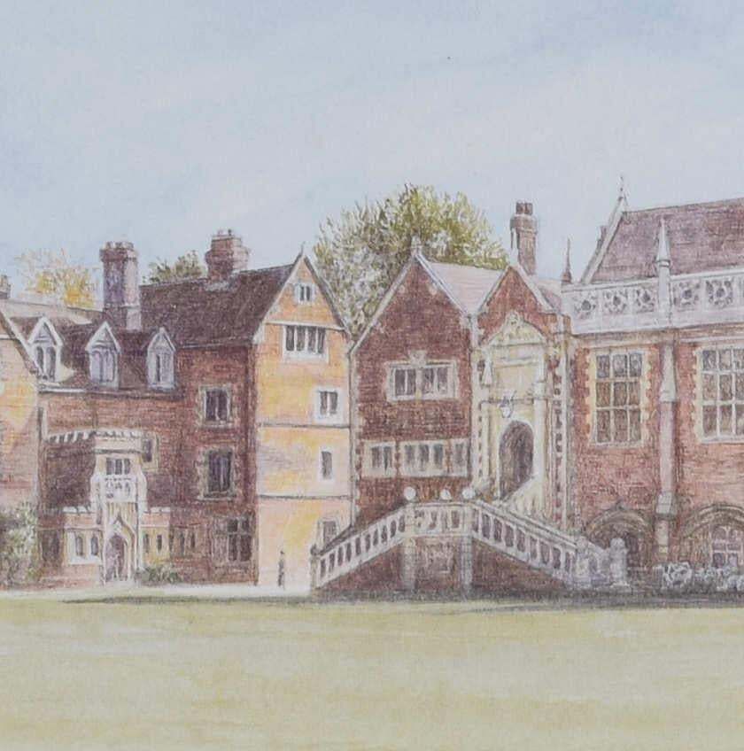 Old Court, Selwyn College, Cambridge, Lithograph By Jane Carpanini C.2000 photo for sale